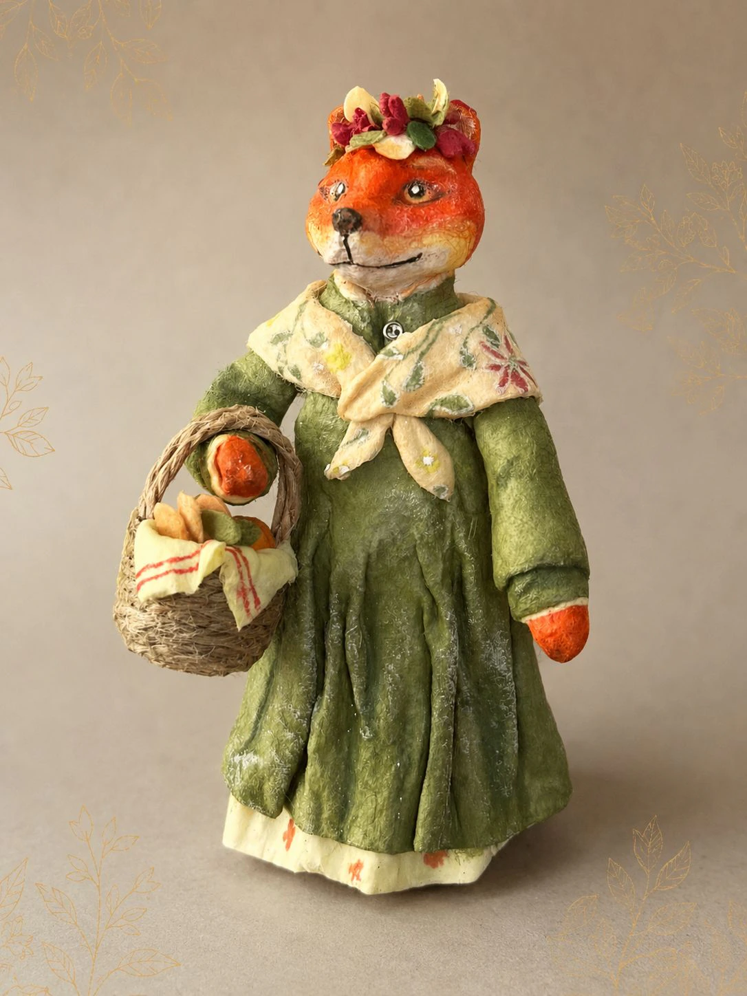Ватная игрушка. Лиса с корзиной.