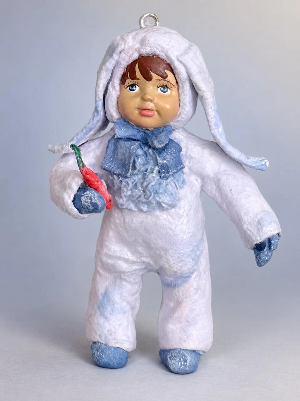Ватная ёлочная игрушка. Зайка.